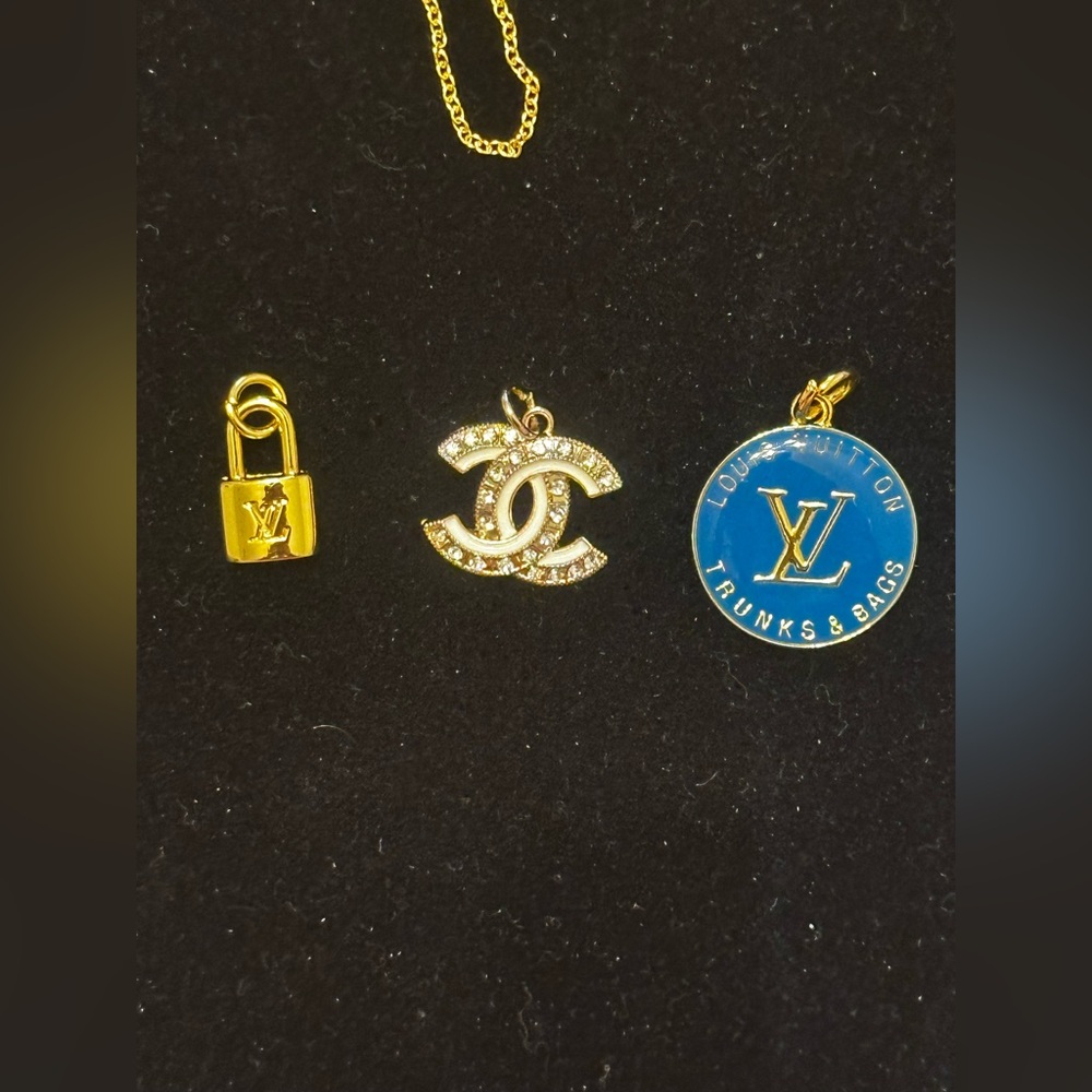Upcycled charms with gold toned chain